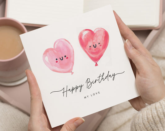 Birthday Card for Partner, Romantic Birthday Card, Cute Birthday Card for Her, Happy Birthday My Love Card, Heart Balloon Birthday Card