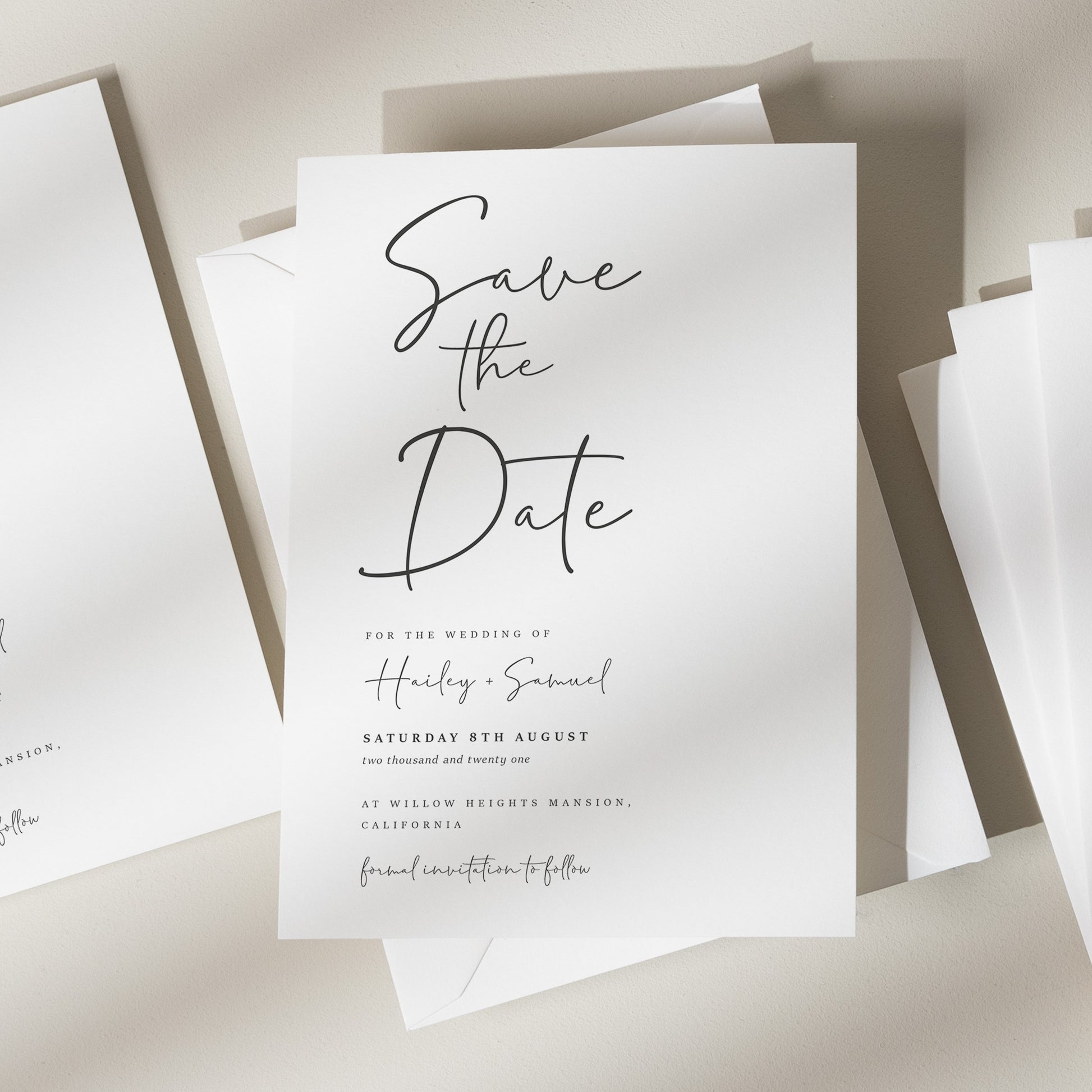 Minimalist Save The Date Cards, Simple Save The Dates, Modern Save Our Date Wedding, Wedding Cards With Envelopes &#39;Hailey&#39;