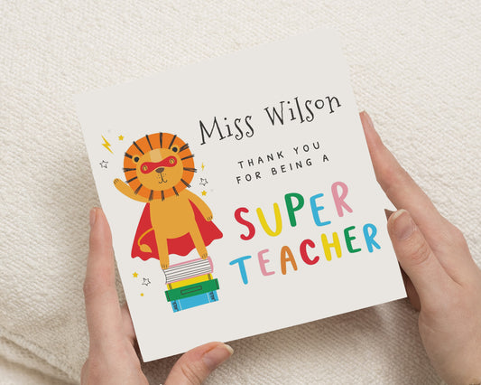 Teacher Thank You Card, Thank You Card for Teacher, Super Teacher Card, Personalised Teacher Card, End of Term Card, Thank You Card