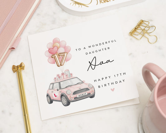 17th Birthday Card for Daughter, Personalised Birthday Card, Birthday Card for Girl, Cute Car Birthday Card, 17th Birthday Card