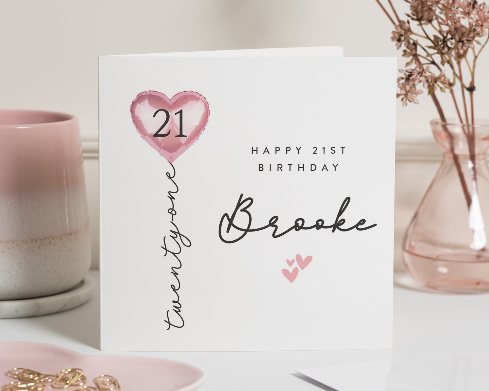21st Birthday Card for Her, Personalised 21st Birthday Card, Birthday Card for Daughter, Friend, Custom Name Birthday Card, Heart Design