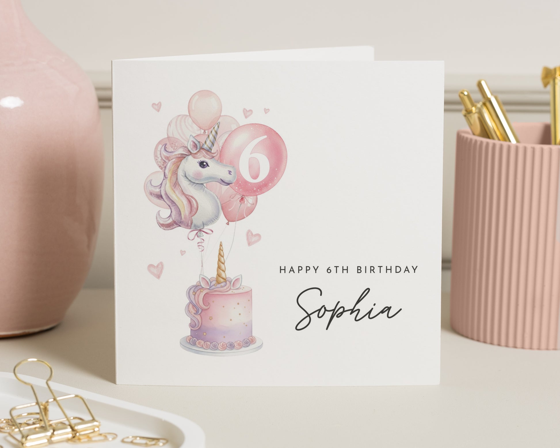 6th Birthday Card for Girl, Unicorn Birthday Card, Personalised Birthday Card, Birthday Card for Daughter, Cute Birthday Card, Age 6 Card