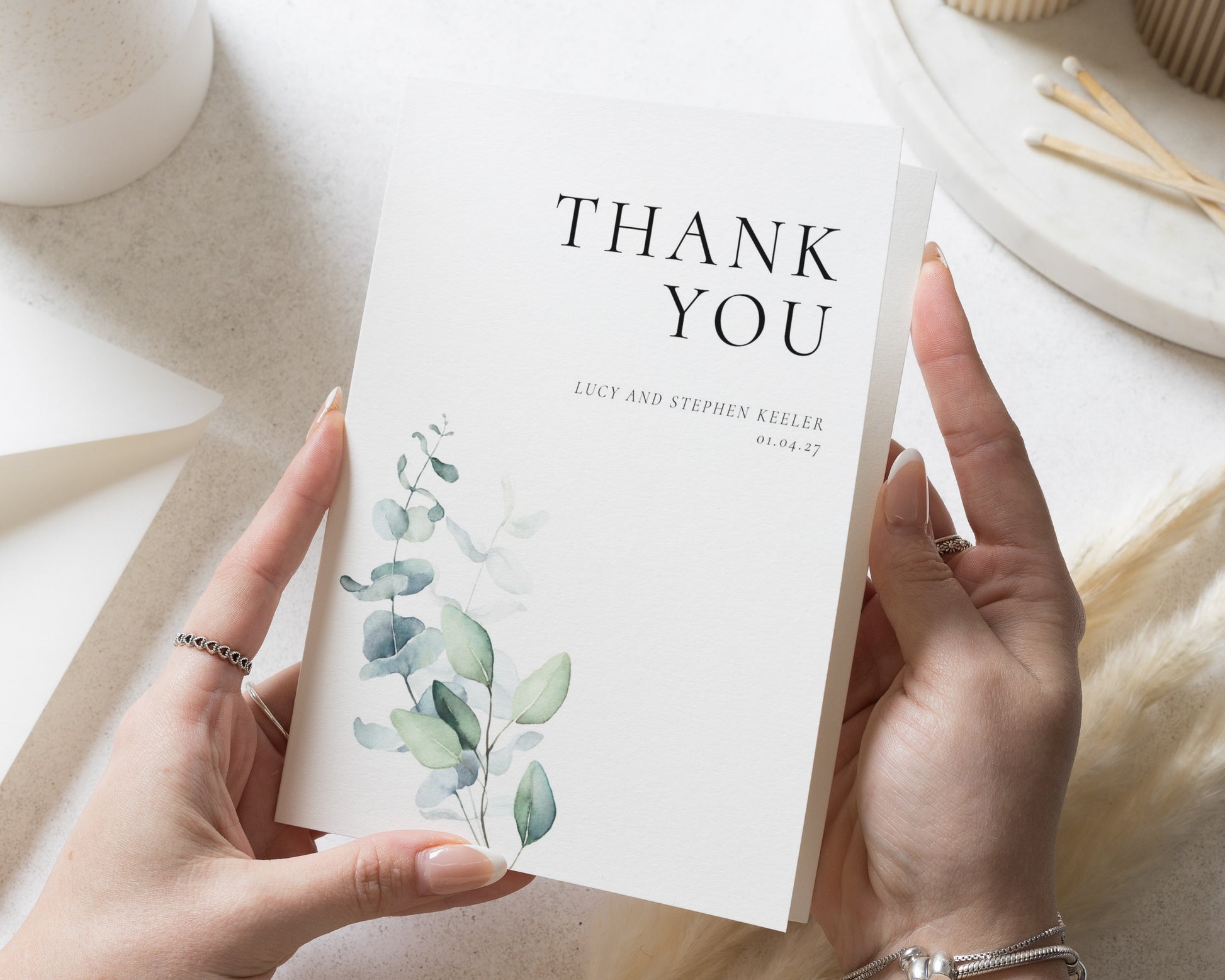 Personalised Wedding Thank You Cards, Folded Thank You Cards, Greenery Wedding Thank You Card, Minimal Thank You Cards