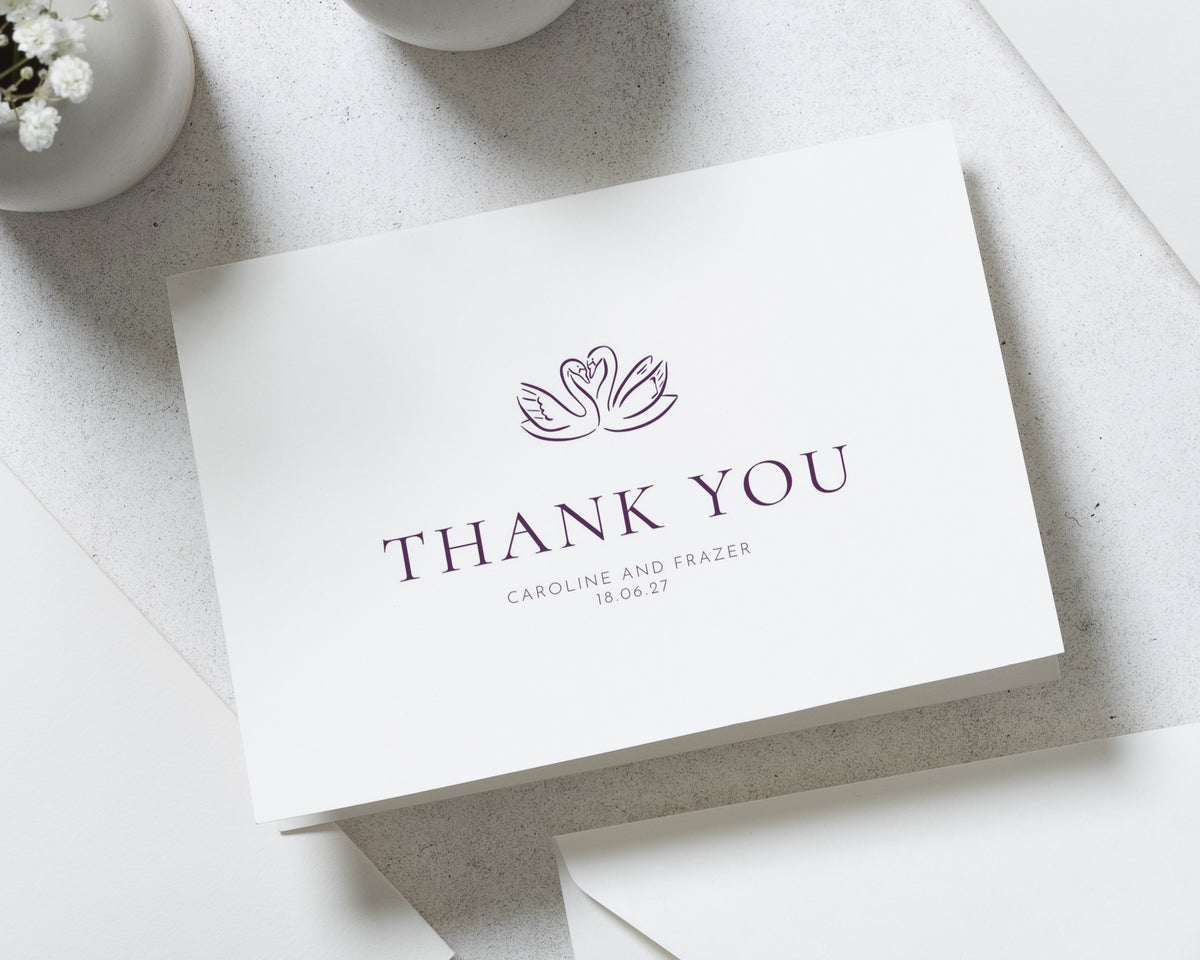 Personalised Wedding Thank You Cards, Personalised Thank You Cards, Wedding Thank You Cards, Swan Thank You Card for Wedding