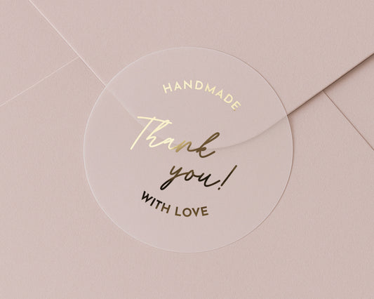 Handmade Thank You Stickers, Thank You With Love Stickers, Gold Foil Stickers, Envelope Seals, Small Business Packaging