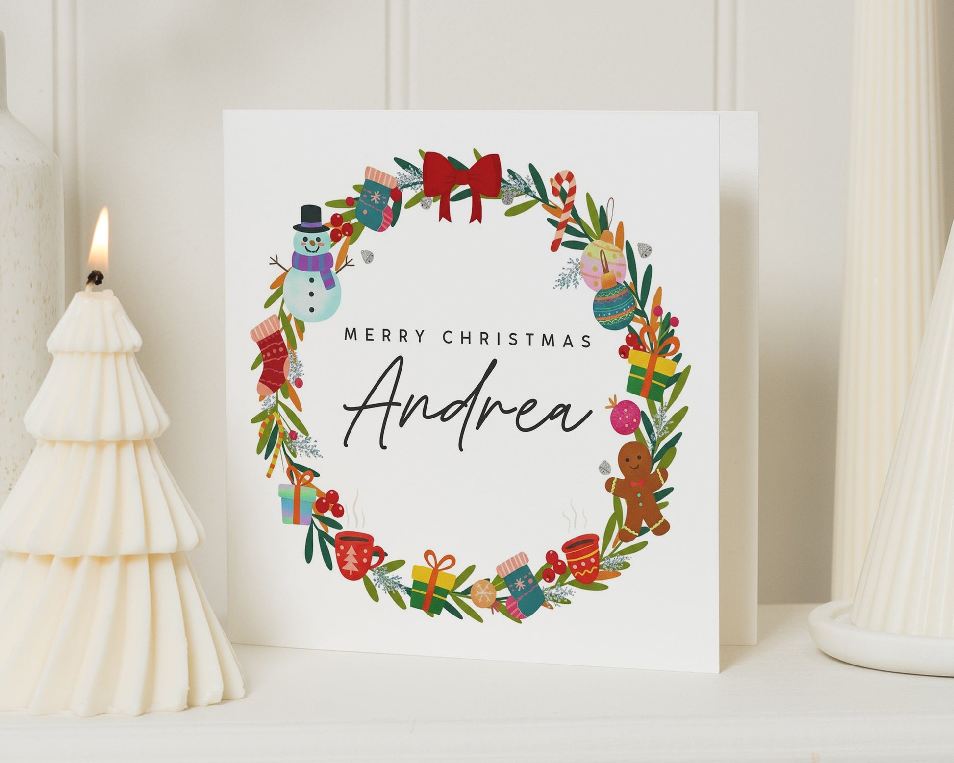Personalised Christmas Card, Merry Christmas Card, Christmas Card for Her, Christmas Card for Friend, Cute Christmas Wreath Card