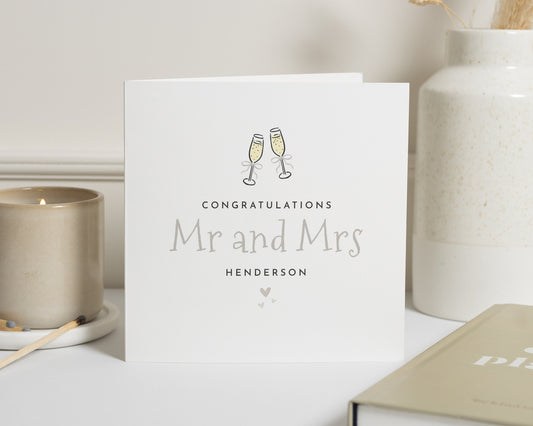 Personalised Wedding Card, Wedding Card for Couple, Mr and Mrs Card, Newlyweds Card, Congratulations Card, Champagne Wedding Card