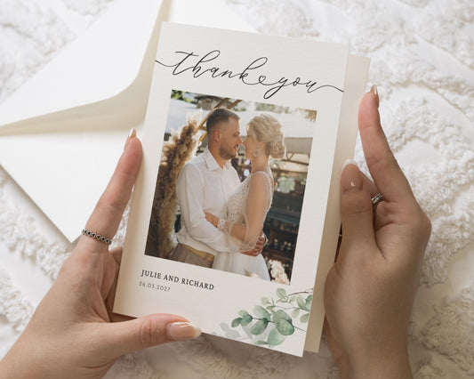 Personalised Wedding Thank You Cards, Photo Wedding Thank You Card, Greenery Wedding Thank You Cards, Folded Thank You Cards, A6 5x7