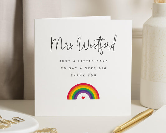 Thank You Card for Teacher, Rainbow Thank You Card, Personalised Teacher Card, End of Term Card, Teacher Appreciation Card