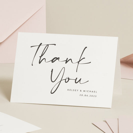 Simple Wedding Thank You Card With Envelopes, Wedding Thank You Postcards, Wedding Thankyou Cards, Simple Wedding Cards &#39;Kelsey&#39;