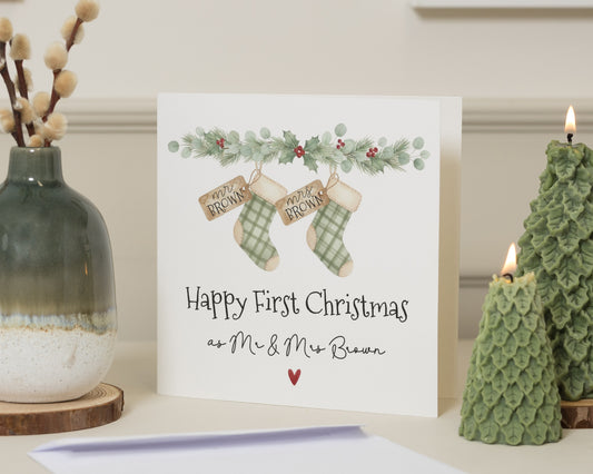 First Christmas Card for Couple, Personalised Christmas Card, Mr and Mrs Christmas Card, Newlywed Christmas Card, First Married Christmas