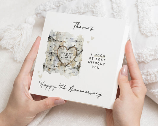 Personalised 5th Anniversary Card, Wood Anniversary Card, Anniversary Card for Husband, Wife Anniversary Card, Romantic Anniversary Card