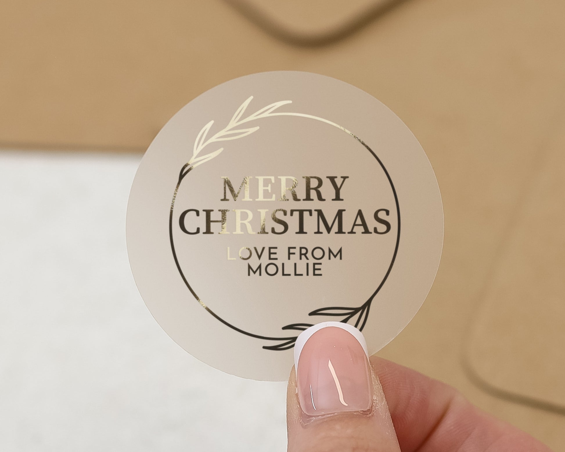Personalised Merry Christmas Sticker, Custom Christmas Label, Gold Foil Christmas Sticker, Gift Tag, Christmas Sticker, Name Sticker