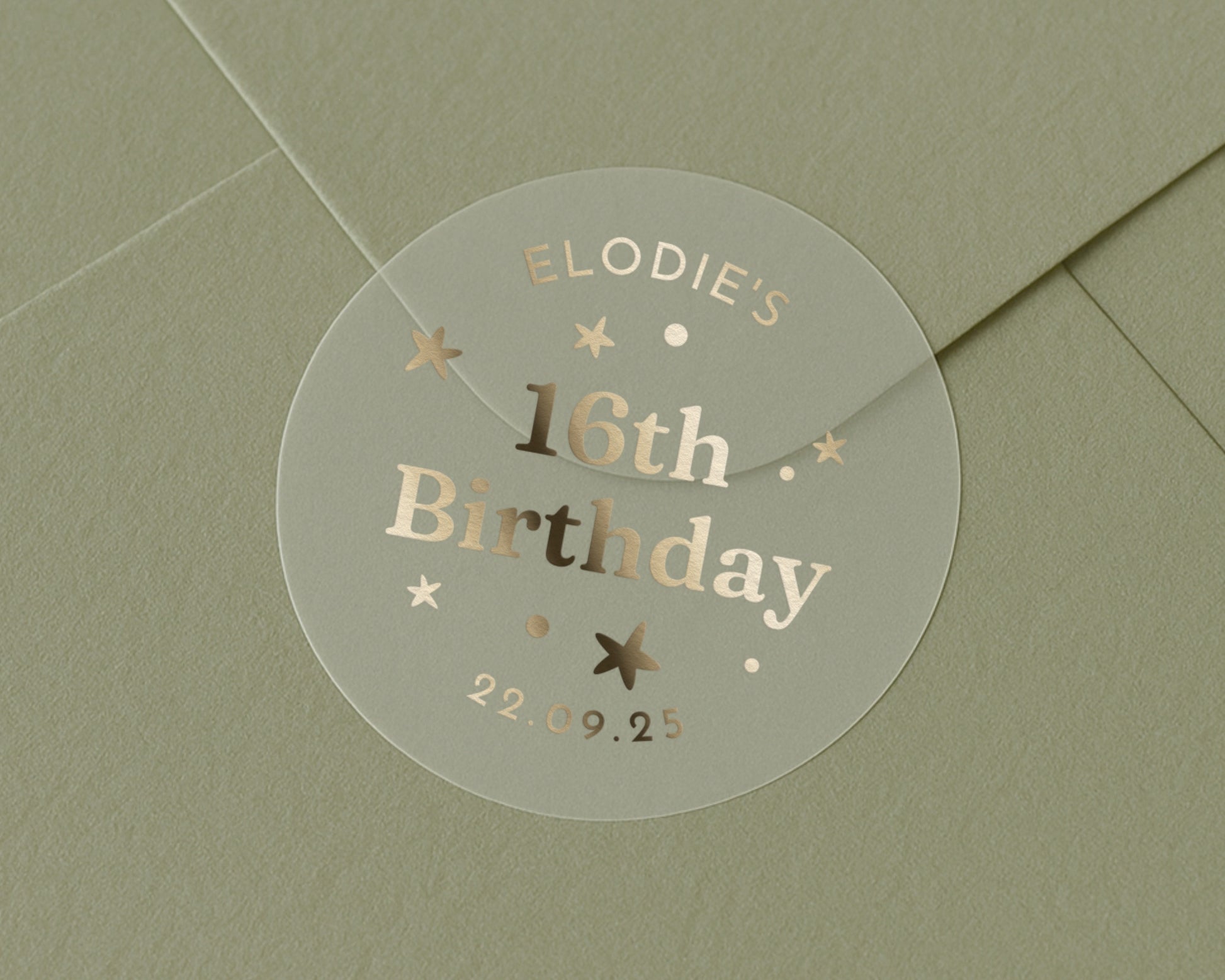 16th Birthday Sticker, Personalised Birthday Sticker, Birthday Envelope Seal, Gold Foil Birthday Label, Custom Name Birthday Sticker