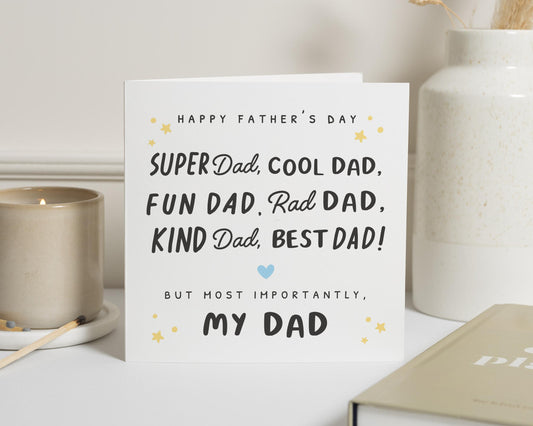 Fathers Day Card, Fathers Day Card from Daughter, Fathers Day Card from Son, Best Dad Card, Super Dad Card, Cute Fathers Day Card