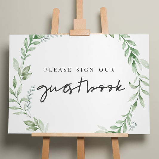 Greenery Wedding Guest Book Sign, Sign Our Guest Book Wedding Sign, Guests Wedding Sign, Minimalist Wedding Signage, Foliage Design &#39;Amelia&#39;