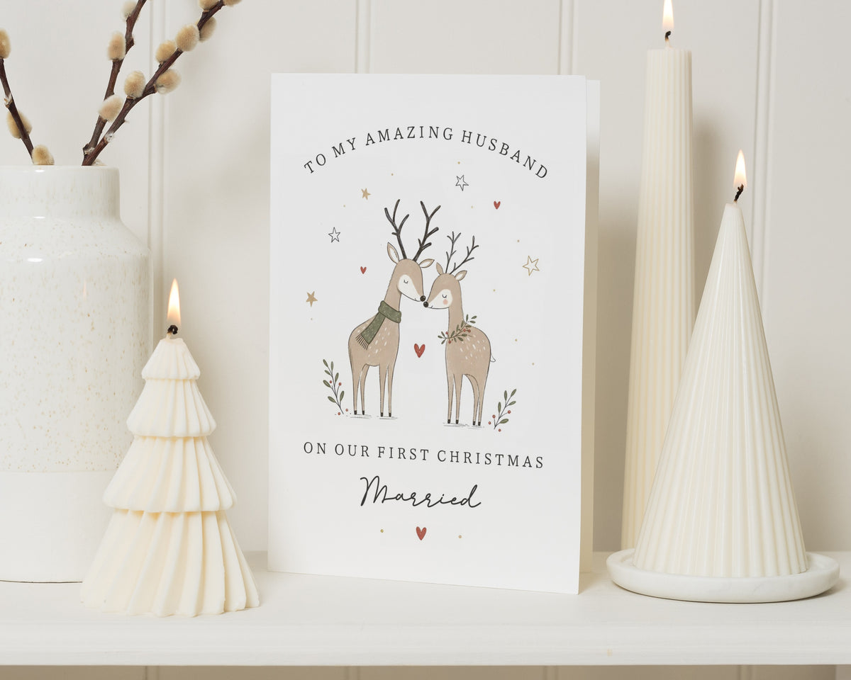 Christmas Card for Husband, Husband Christmas Card, First Christmas Married Card, 1st Christmas Card for Husband, Romantic Reindeer Card