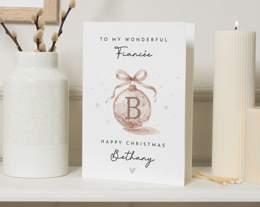 Fiancée Christmas Card, Christmas Card for Her, Personalised Christmas Card, Xmas Card for Fiancée, Initial Xmas Card, Romantic Xmas Card