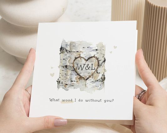 Anniversary Card for Him, Anniversary Card for Her, Personalised Romantic Card, What Wood I Do Without You Card, Pun Card