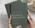 Olive Green Wedding Invitations, Minimalist Typography Wedding Invites, Elegant Custom Wedding Invitation Suite