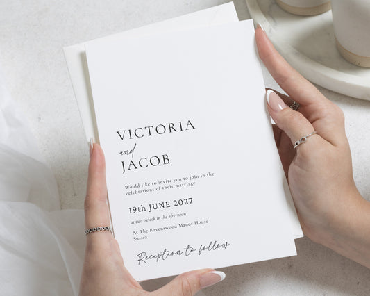 Minimalist Wedding Invitations, Elegant Black and White Wedding Invite, Simple Typography Stationery, Personalised Invitation Suite