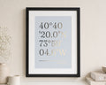 Personalised Gold Foil Coordinates Print, Light Blue Wedding Wall Art, Anniversary Gift, Gift for Couple, Wedding Keepsake