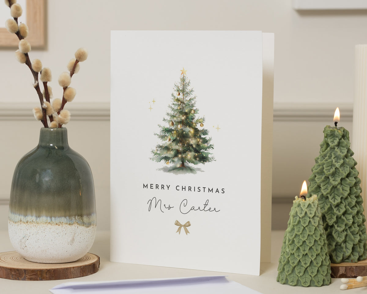 Personalised Christmas Card, Teacher Christmas Card, Christmas Card for Teacher, Custom Name Christmas Card, Christmas Tree Card