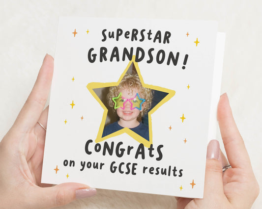 GCSE Results Card for Grandson, Personalised Photo Exam Card, Congratulations Card for Grandson, Well Done GCSE Card, Exam Results Card