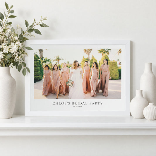 Personalised Bridal Party Print, Custom Wedding Photo Wall Art, Bridesmaid Gift, Gift for Bride, Wedding Keepsake, White Framed Print