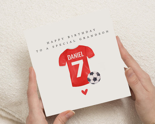 Birthday Card for Grandson, Personalised Football Card, Special Grandson Birthday Card, Boys Birthday Card, Custom Name Age Card