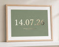 Personalised Gold Foil Wedding Date Print, Sage Green Wall Art, Gift for Couple, Anniversary Gift, Landscape Framed Print