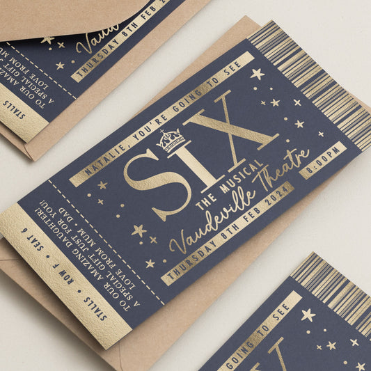 Six The Musical Theatre Ticket, Personalised Musical Theatre Ticket, Surprise Broadway Ticket, Musical Reveal, Memorabilia Theatre Ticket