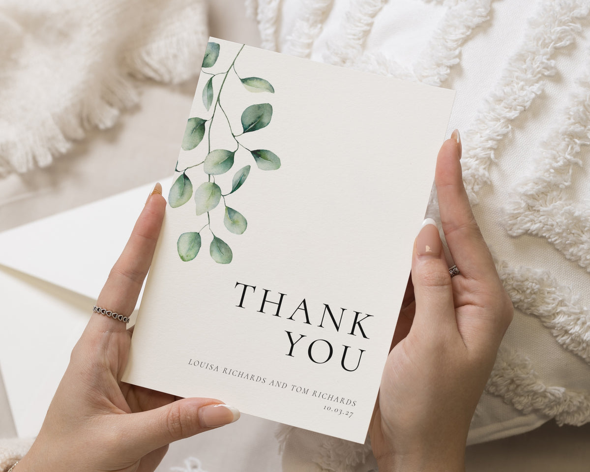Personalised Wedding Thank You Cards, Wedding Thank You Cards, Greenery Thank You Cards, Folded Thank You Card for Wedding, Simple, Minimal