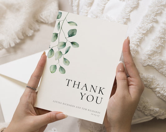 Personalised Wedding Thank You Cards, Wedding Thank You Cards, Greenery Thank You Cards, Folded Thank You Card for Wedding, Simple, Minimal