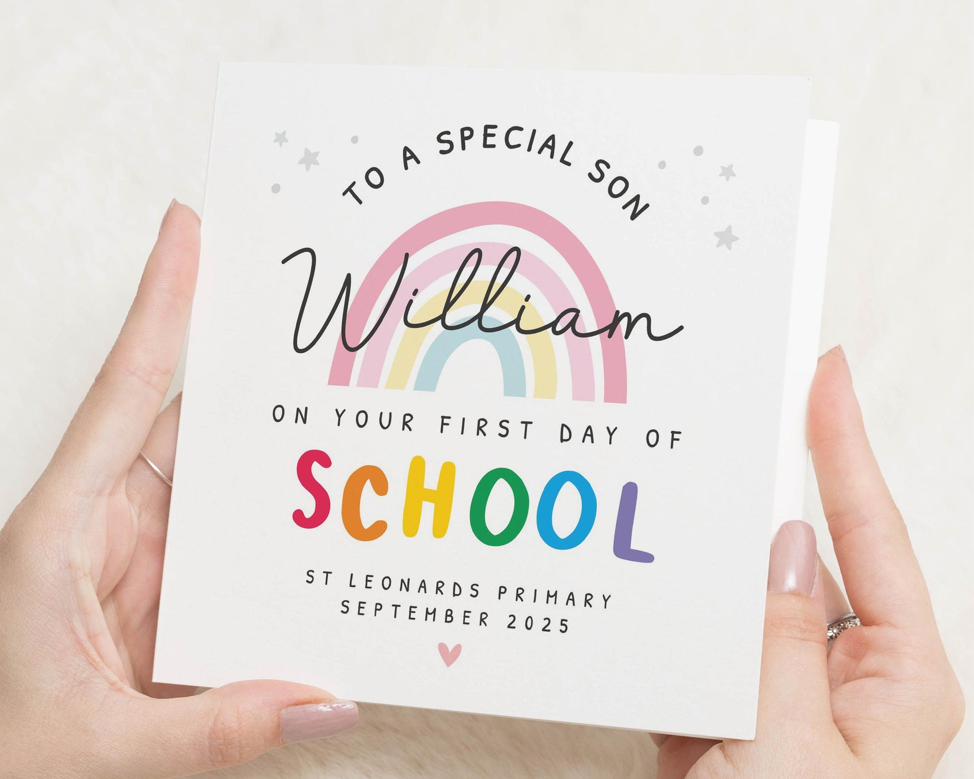 First Day of School Card for Son, Personalised Rainbow School Card, Good Luck Card for Boy, Back to School Card, Custom Name Card
