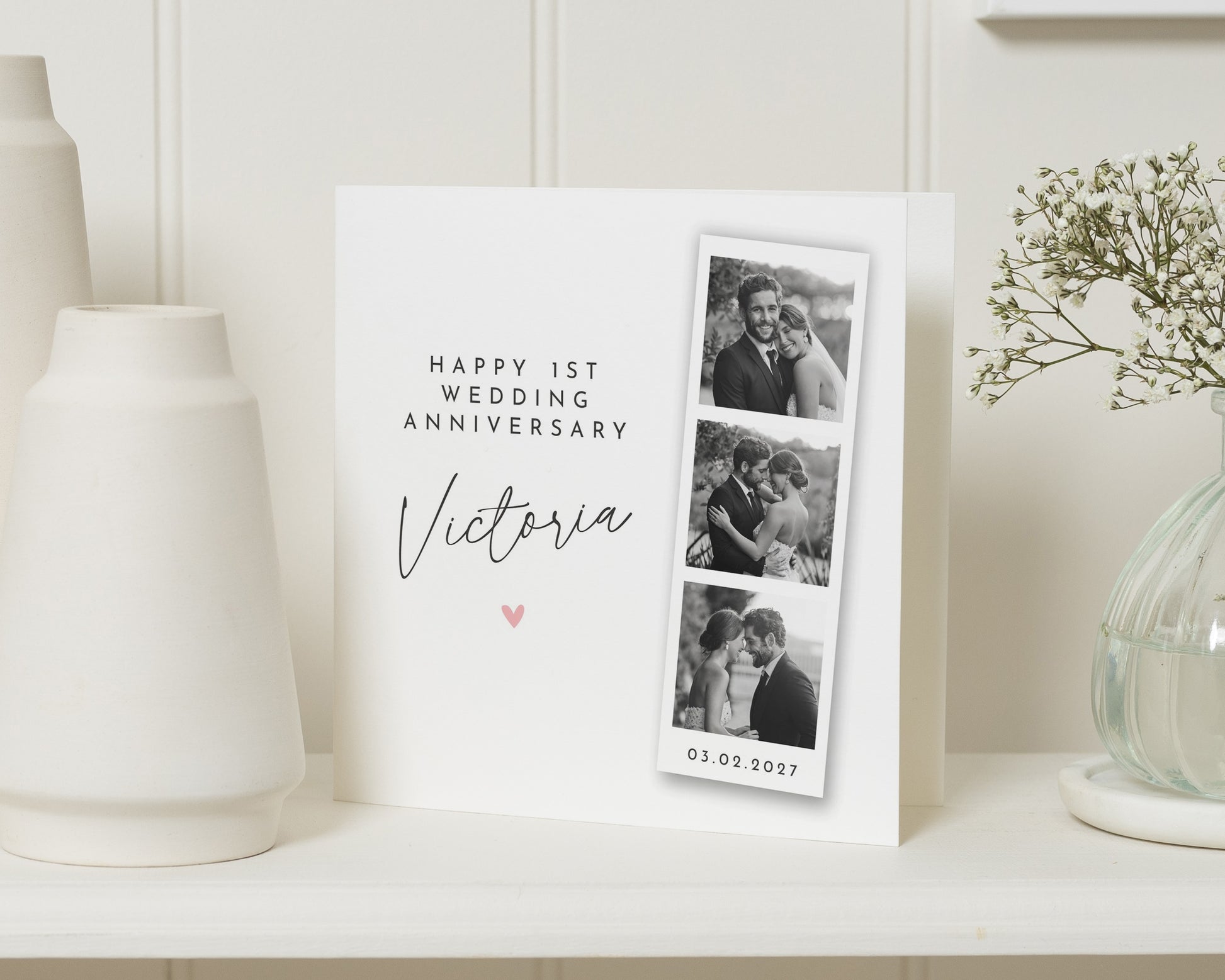 1st Wedding Anniversary Card, Personalised Photo Anniversary Card, First Anniversary Card for Wife, Husband, Partner, One Year Card