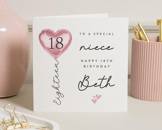 18th Birthday Card for Niece, Personalised Birthday Card, Special Niece 18th Birthday Card, Birthday Card for Her, Heart Birthday Card