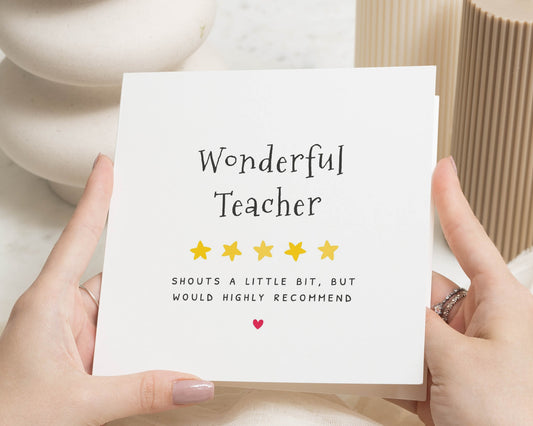 Teacher Thank You Card, Wonderful Teacher Card, End Of Term Card, Funny Teacher Card, Thank You Card For Teacher, Star Teacher Card