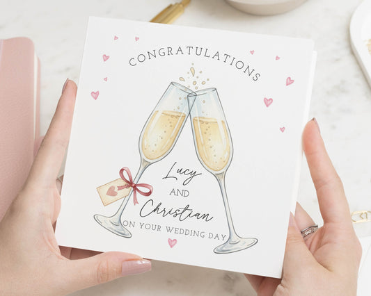 Wedding Card, Congratulations Card, Personalised Wedding Card, Wedding Card for Couple, Champagne Glasses Card, Wedding Day Card