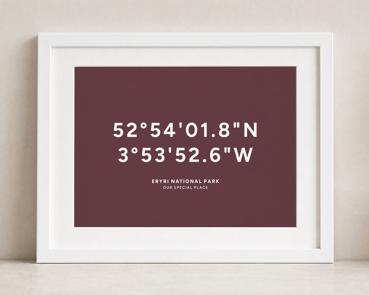Personalised Coordinates Print, Burgundy Wall Art, Custom Location Print, Special Place Gift, New Home Gift, Landscape Print