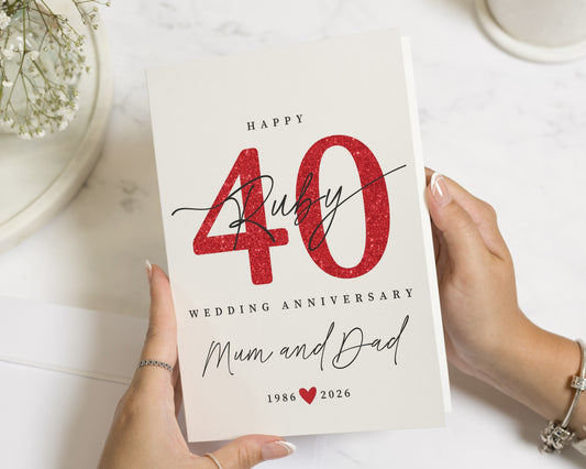 40th Anniversary Card, Ruby Wedding Anniversary Card, Personalised Anniversary Card for Mum and Dad, Anniversary Card for Parents