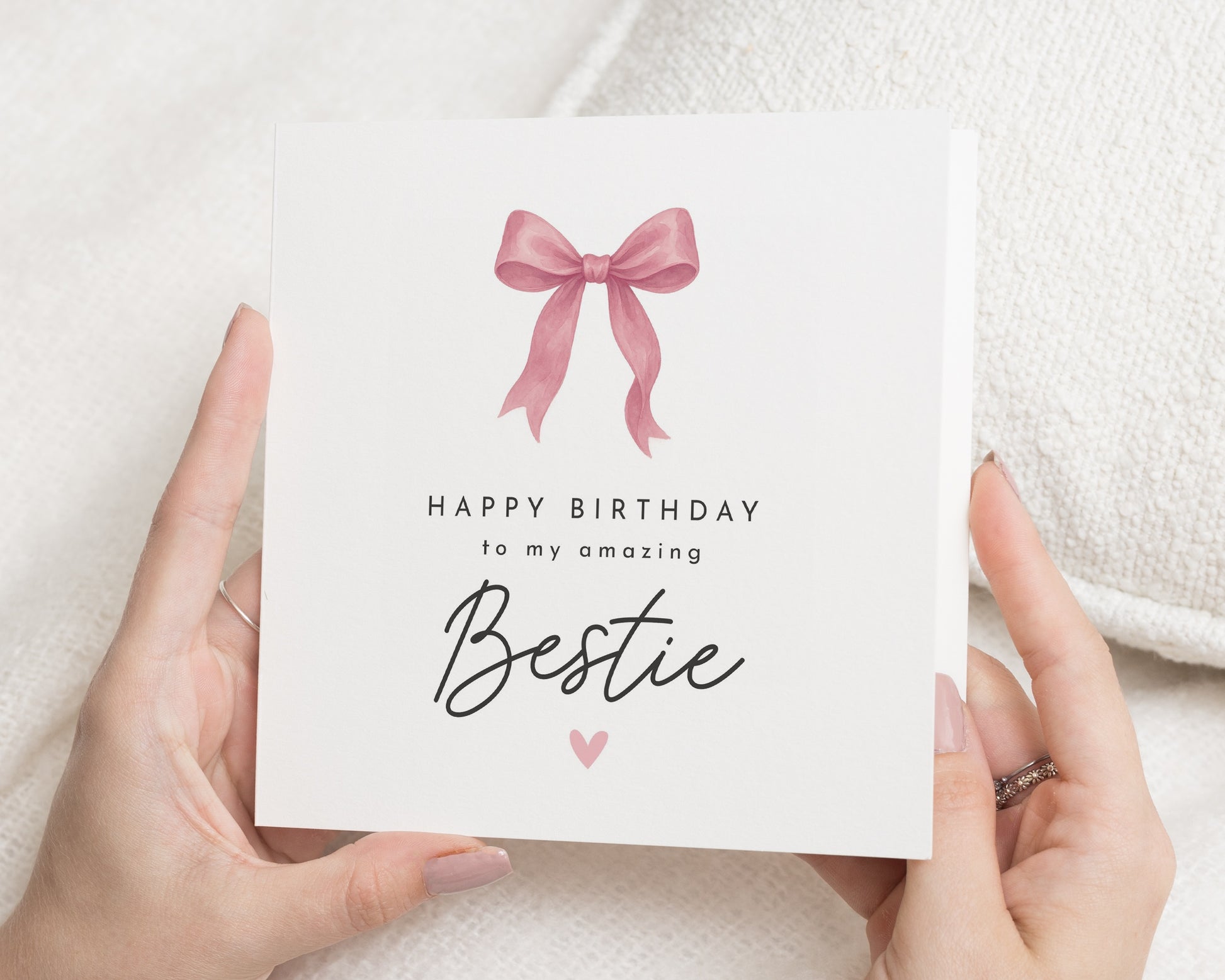 Best Friend Birthday Card, Birthday Card for Friend, Bestie Birthday Card, Birthday Card for Her, Cute Pink Bow Card, Simple Card
