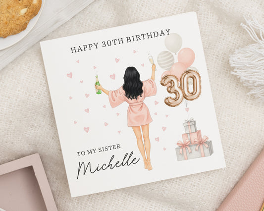 30th Birthday Card for Sister, Personalised Birthday Card, Champagne Birthday Card, Birthday Card for Her, 30th Birthday Gift
