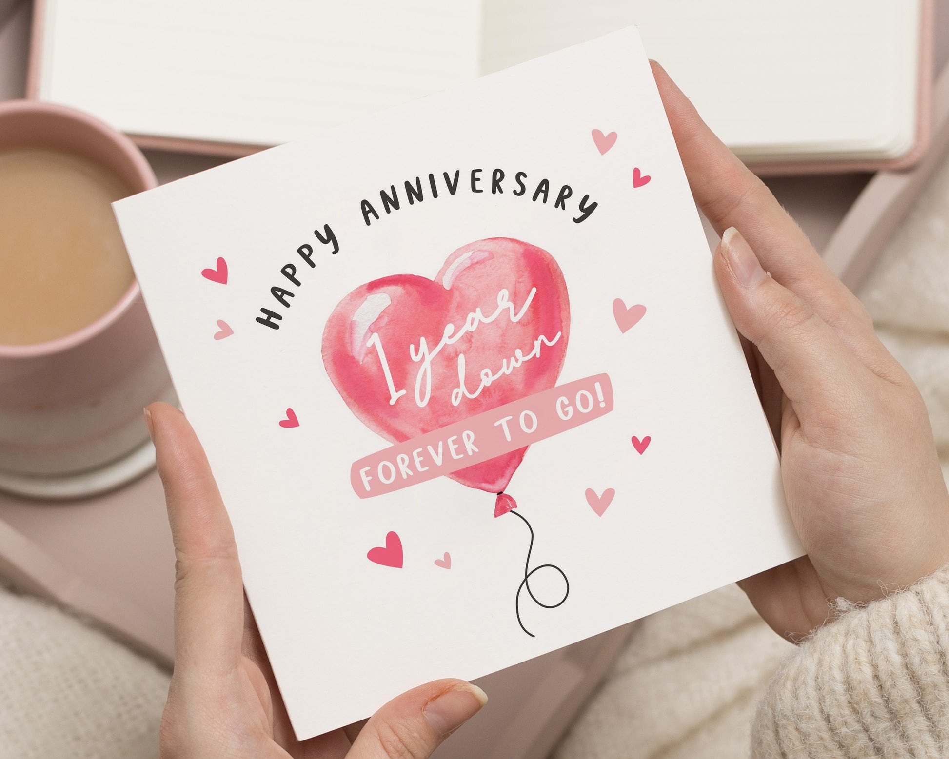 Anniversary Card, 1 Year Anniversary Card, Cute Romantic Card, First Anniversary Card, Love Card, Heart Balloon Anniversary Card