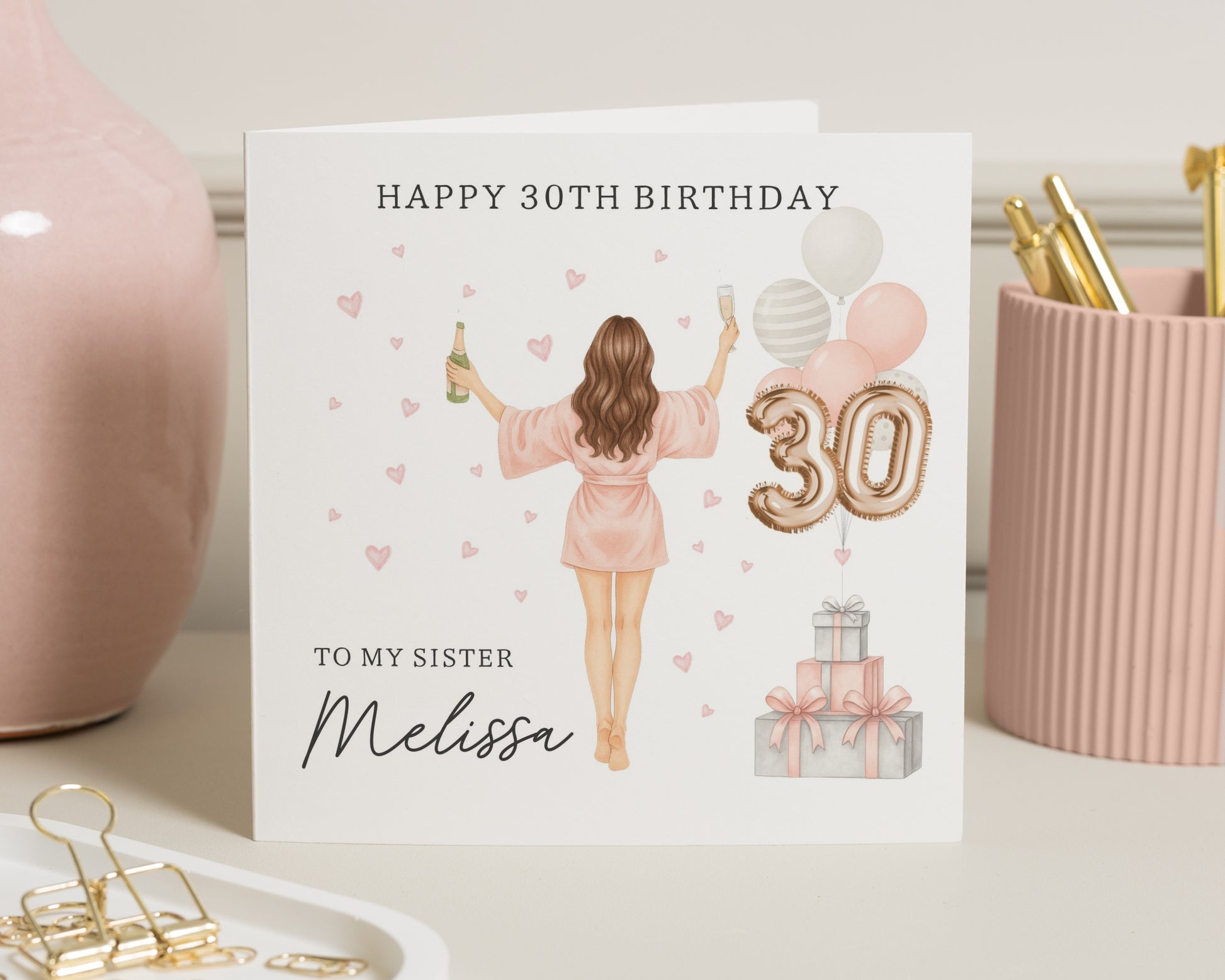 30th Birthday Card for Sister, Personalised Birthday Card, Birthday Card for Her, Cute 30th Birthday Card, Champagne Birthday Card