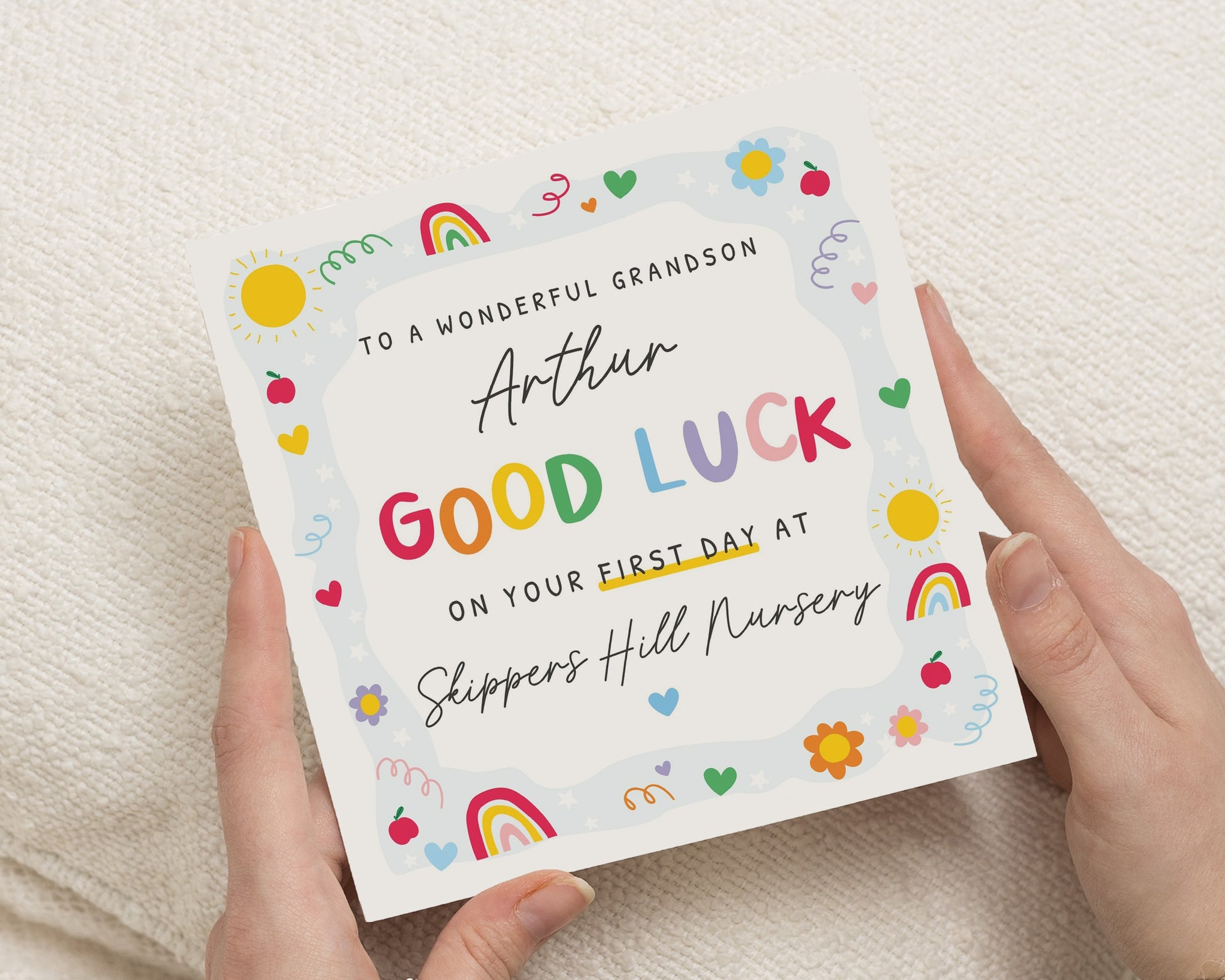Good Luck Card for Grandson, First Day Nursery Card, Personalised School Card for Boy, Back to School Cards, New Nursery Card