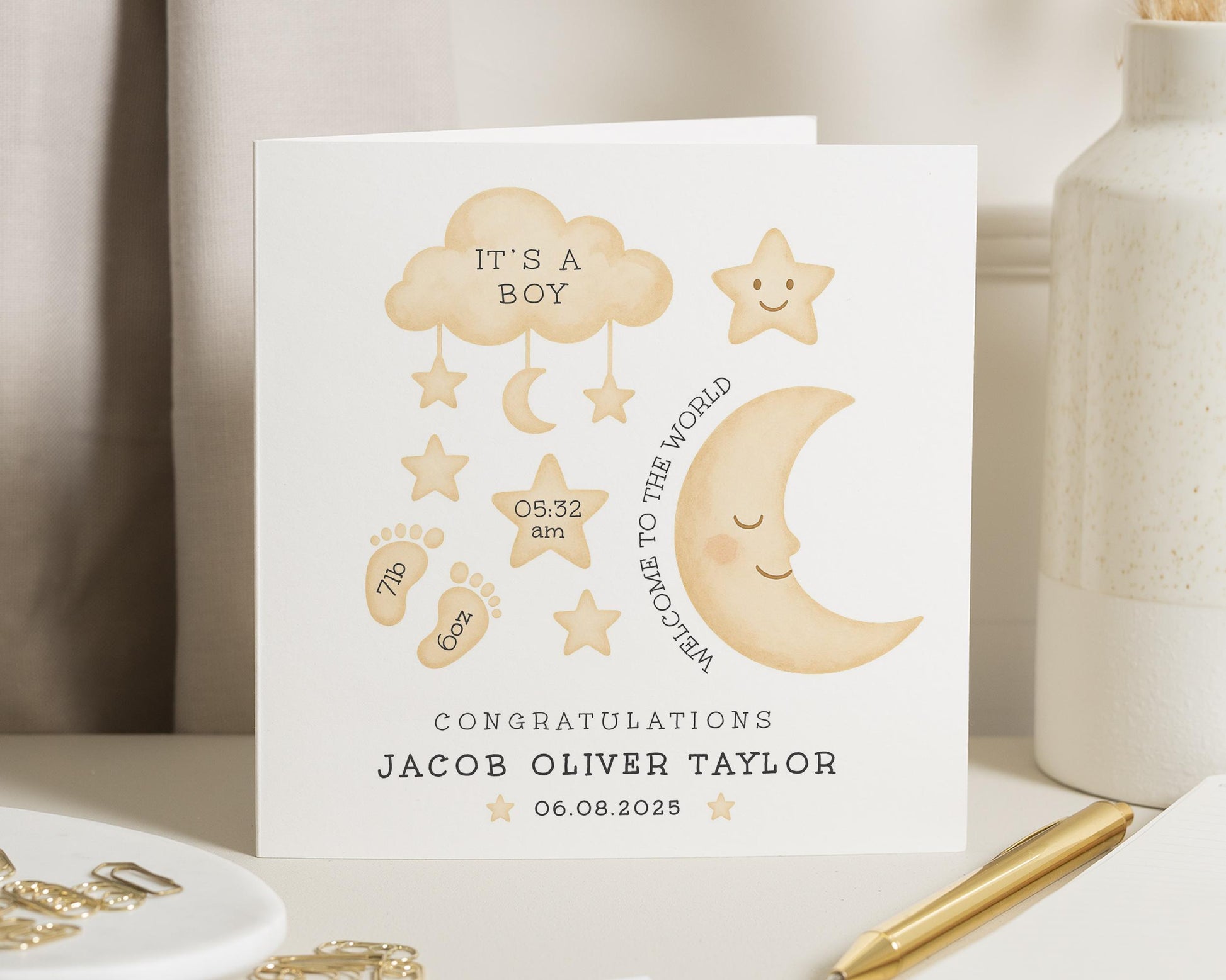 Personalised New Baby Boy Card, It's A Boy Card, Baby Boy Congratulations, Custom Baby Card, Welcome To The World