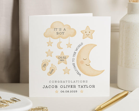 Personalised New Baby Boy Card, It's A Boy Card, Baby Boy Congratulations, Custom Baby Card, Welcome To The World