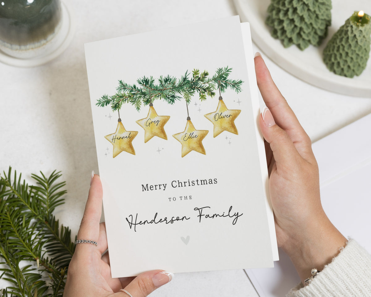 Personalised Christmas Card, Family Christmas Card, Christmas Card for Family, Custom Name Christmas Card, Star Decoration Christmas Card