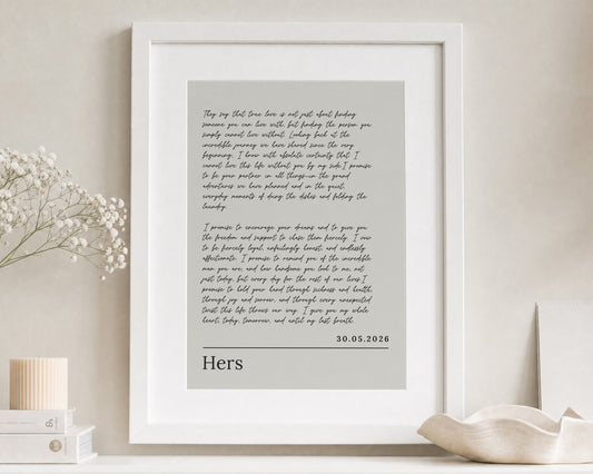 Personalised Wedding Vow Print, Grey Wall Art, Custom Love Letter, Anniversary Gift, Wedding Gift, Gift for Husband, Bedroom Wall Art